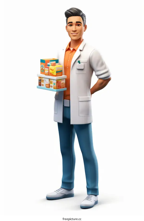 Pharmacist holding a tray of medication