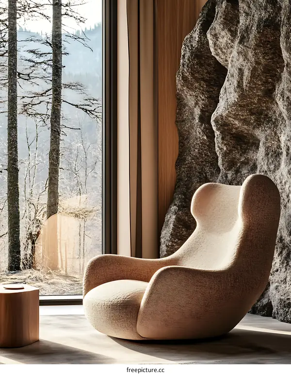 Modern Cozy Chair by the Window with Mountain View