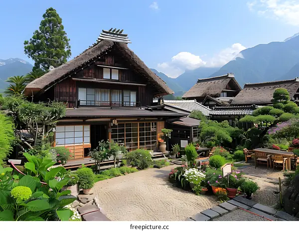 Thatched roof house in the mountains of Japan