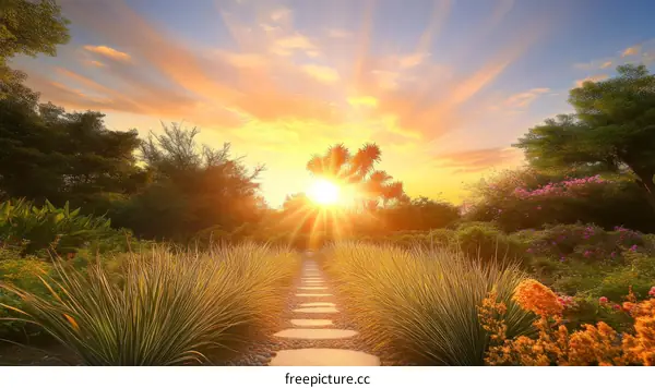 Golden Sunset Garden Pathway