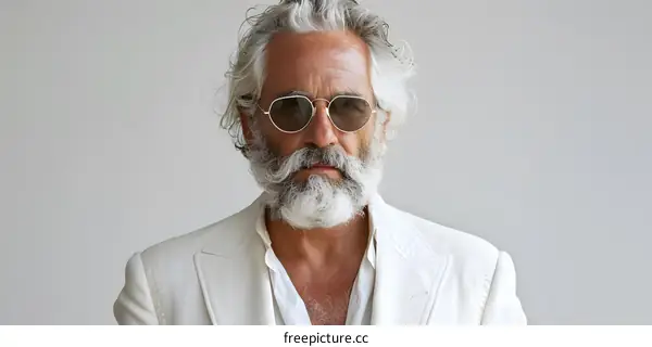 portrait of an old man with white beard and hair