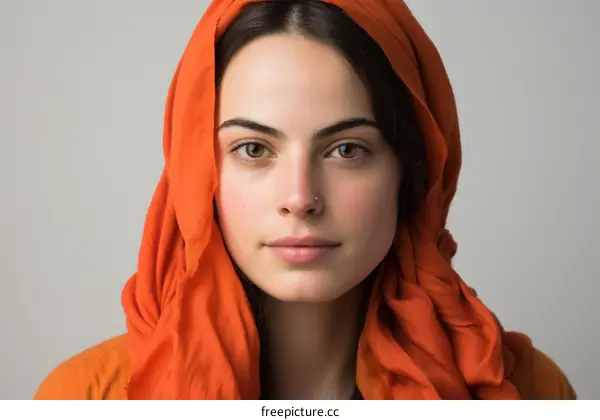 Portrait of a young woman wearing an orange headscarf