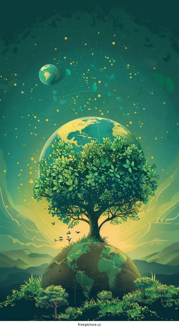 A Tree with the Earth as its Crown: A Symbol of Nature's Resilience and Renewal