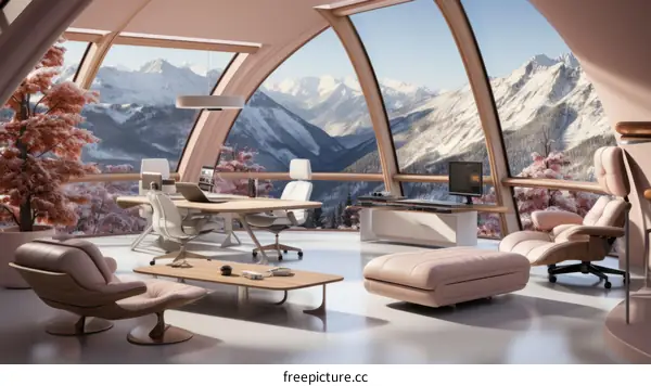 Modern Minimalist Office Interior Design with Mountain Views