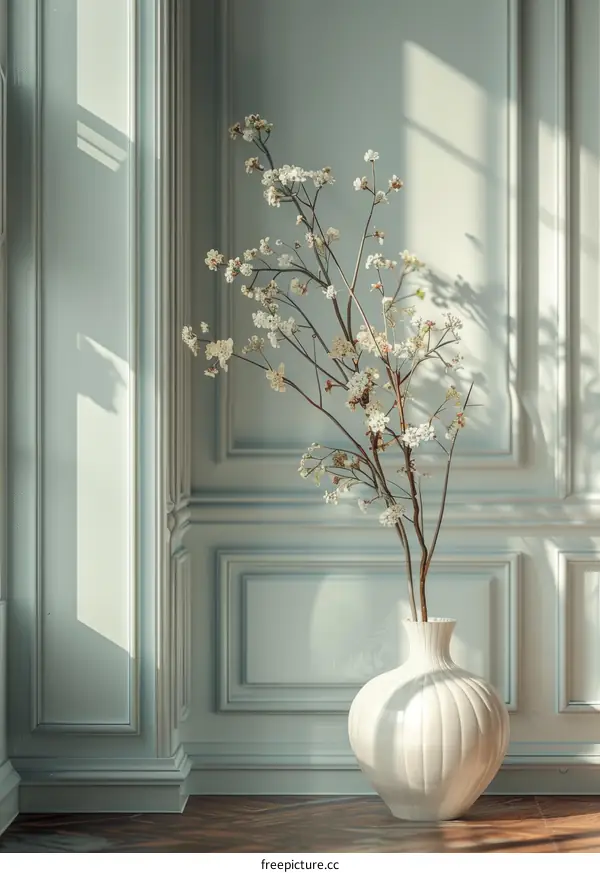 Elegant Light-filled Interior with Flowering Branch