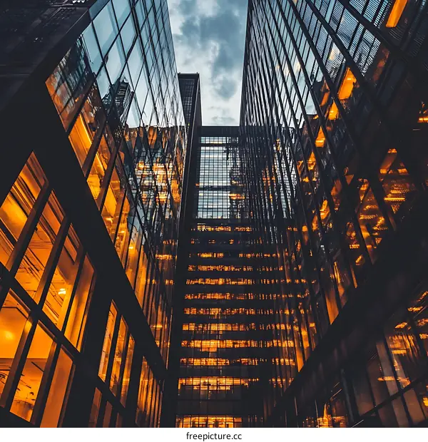 Glass Buildings Cityscape Looking Upward