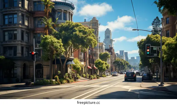 City street with cars and buildings