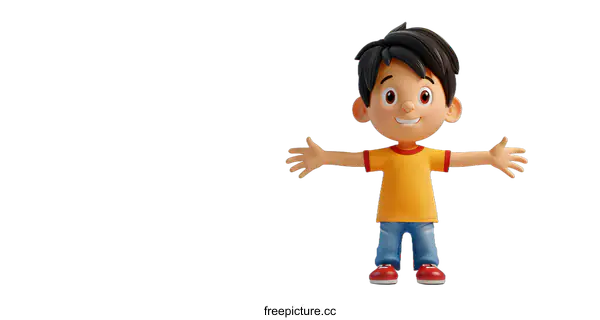 [Transparent Background PNG]Happy cartoon boy with open arms