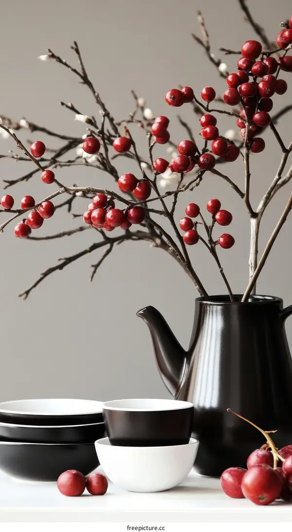 Modern minimalist table setting with berries