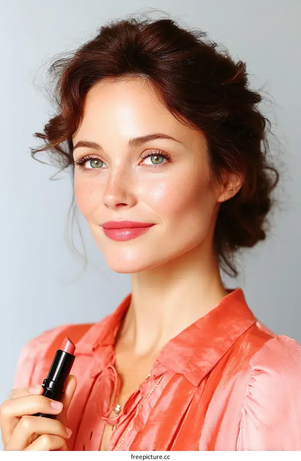 Beautiful Woman with Makeup and Lipstick