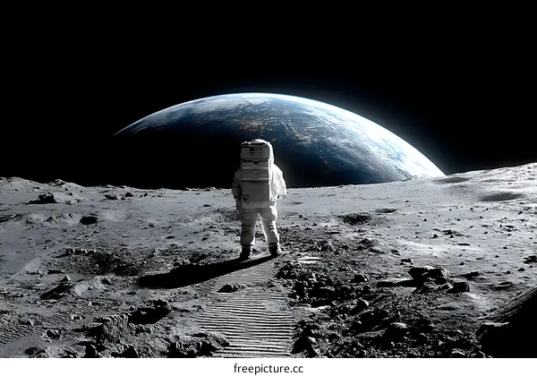 Astronaut on the Moon Facing Earth