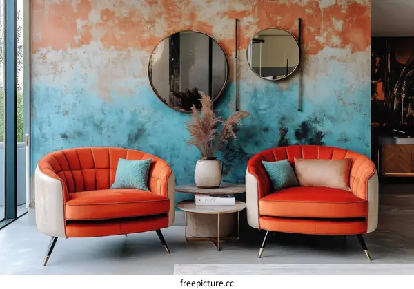 Modern Retro Orange Armchair Interior Design