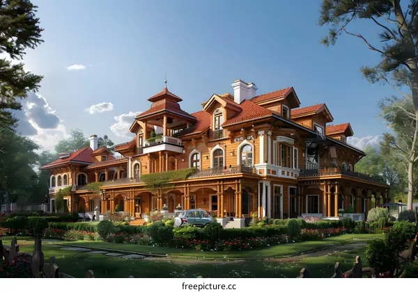 European-style wooden house with a large garden