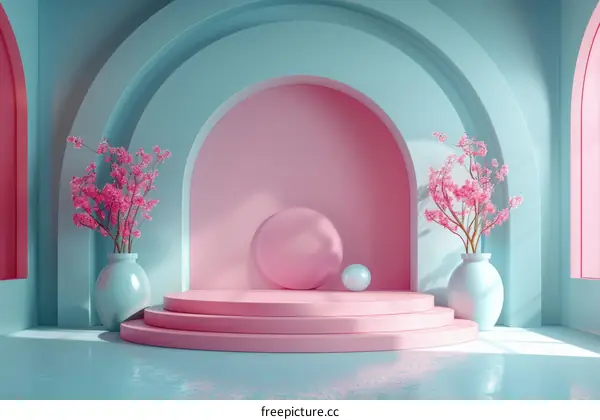 Pastel Pink and Blue Archway Display with Cherry Blossoms