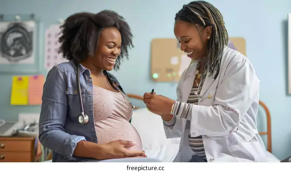 Pregnant woman consulting doctor