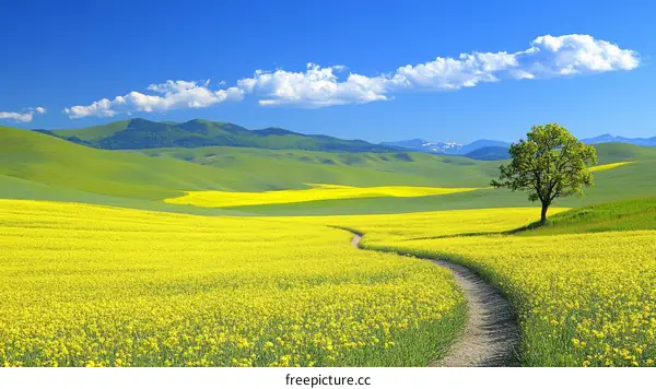 Serene Springtime Landscape with Canola Fields