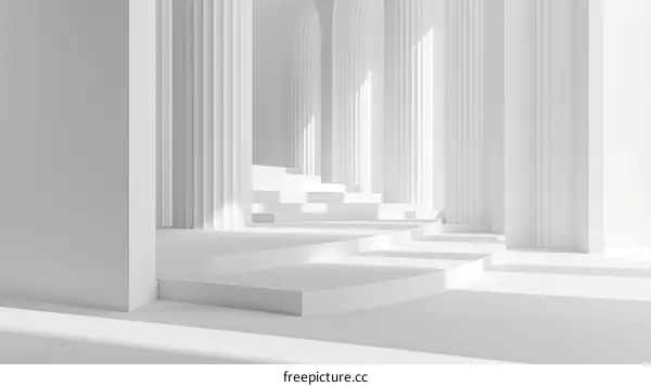 White minimalist architectural space with podium and columns