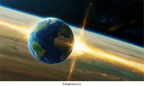 Earth from space showing sunlight and atmosphere layers
