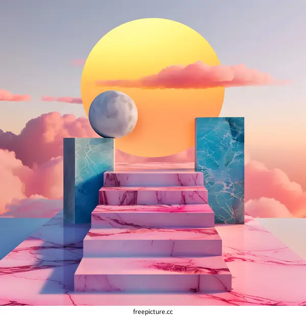 Abstract 3D Illustration of Stairs In The Clouds