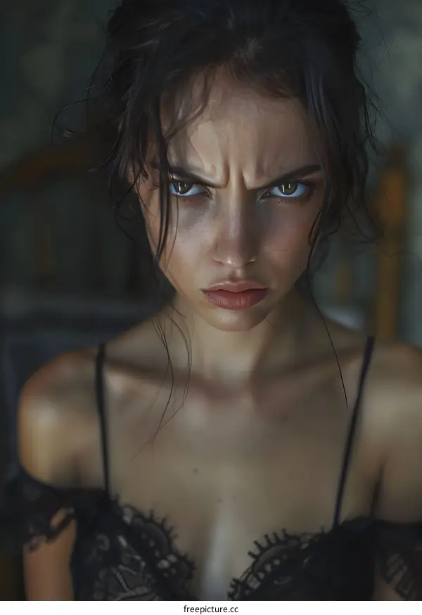 Close Up Portrait of a Woman With an Angry Expression