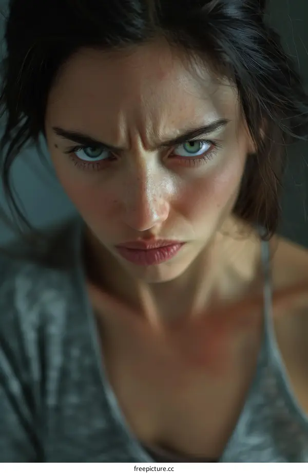 Closeup Portrait of a Woman with Intense Expression