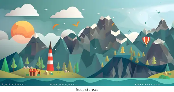 Geometric Mountain Landscape Illustration