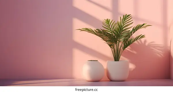 Pink Wall Minimalist Interior Design with a Green Plant