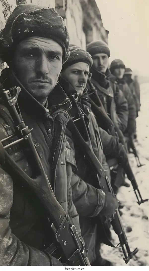Soviet Soldiers Armed With Rifles During Winter