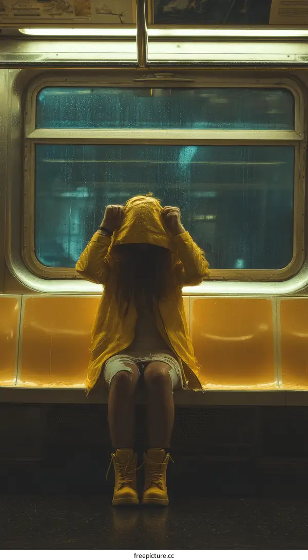 Rainy Day Metro Ride: Woman in Yellow Raincoat