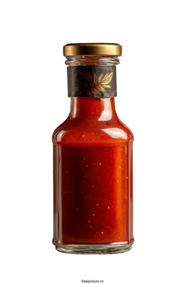 [Transparent Background PNG]Glass Bottle of Red Sauce with Decorative Label