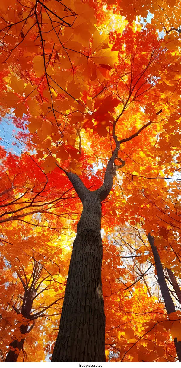 Looking up at the colorful fall foliage