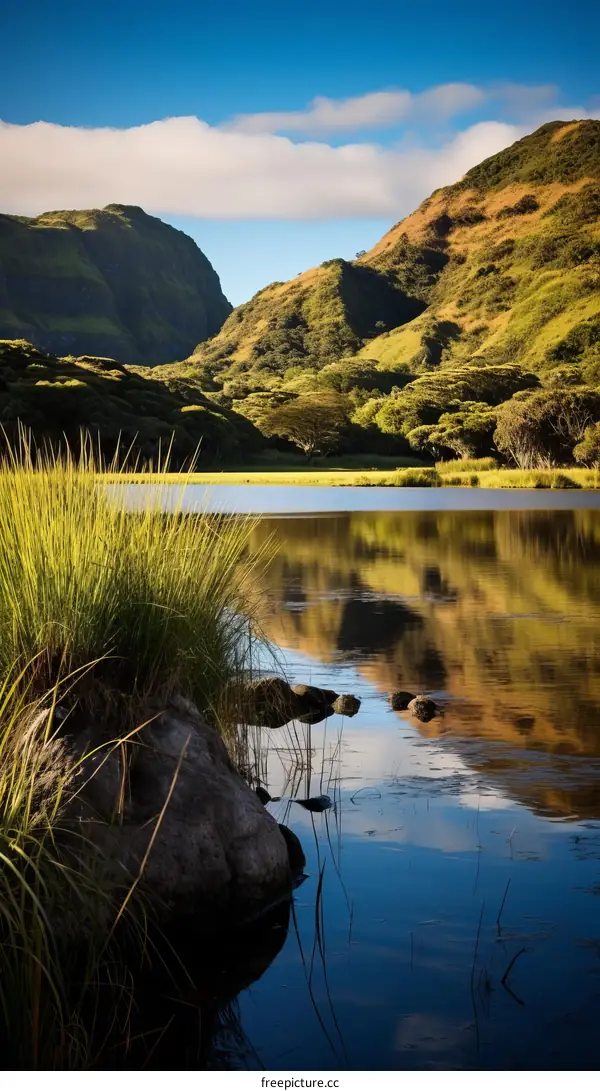 Mountains and lake in Hawaii
