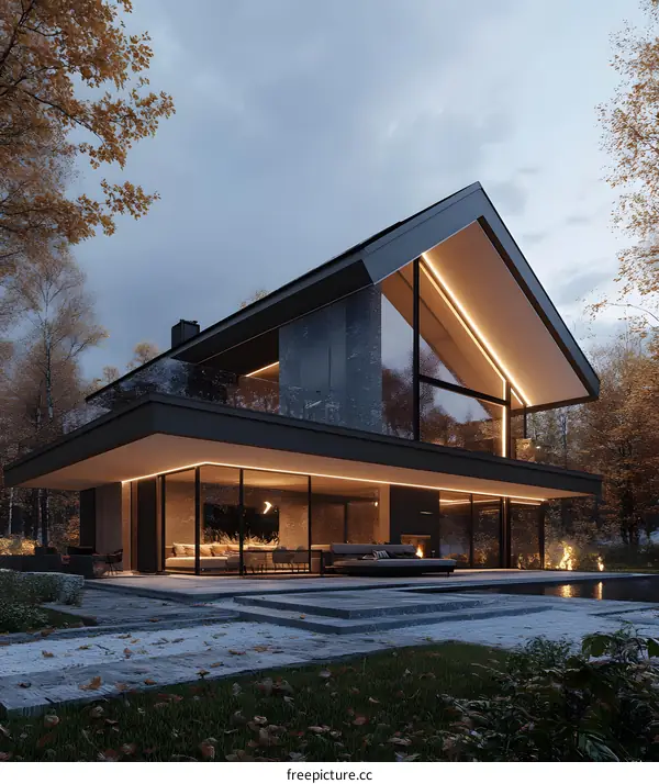 Modern Architecture Design House With Large Windows And Pool