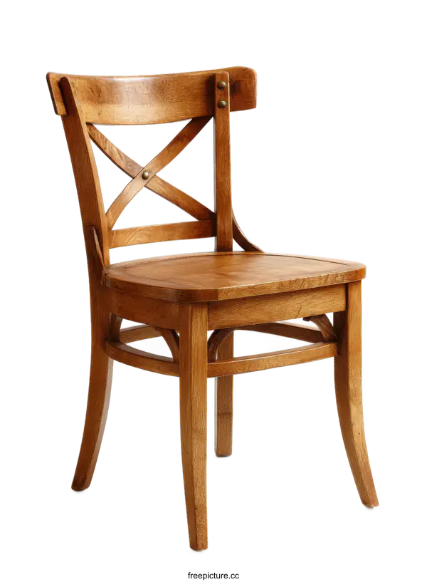 [Transparent Background PNG]Vintage Wooden Dining Chair with X-Back Design