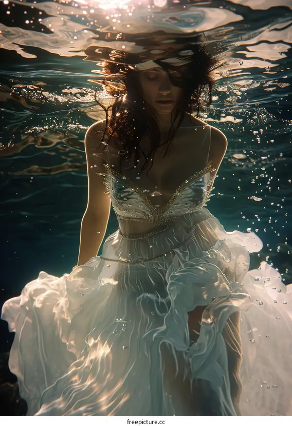 Ethereal Underwater Woman in a White Dress