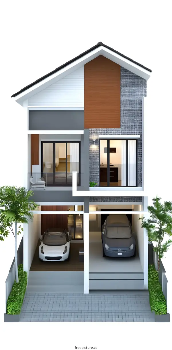 Modern House with Garage and Balcony 3D Rendering Illustration