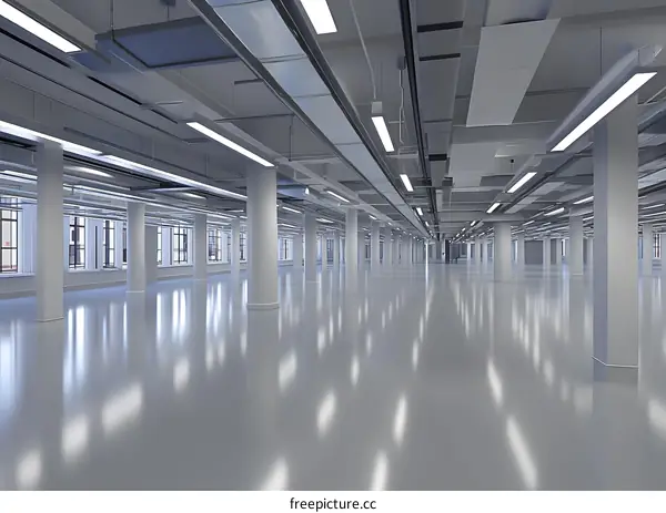 Empty Large Modern Office Interior Design With White Walls