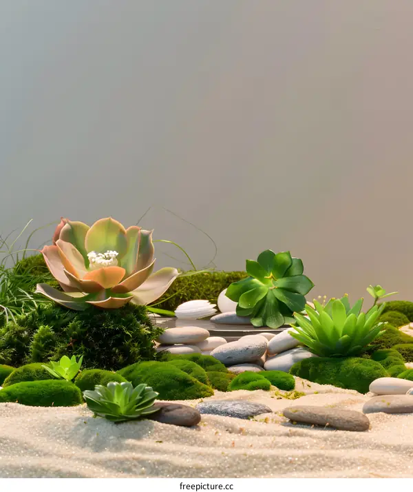 Succulents and Rocks in Sand Zen Garden