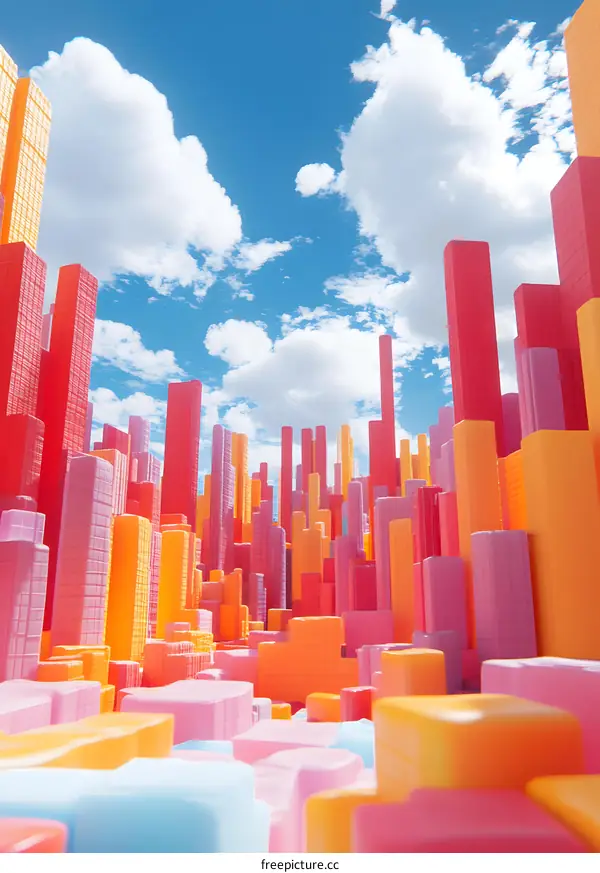 Abstract Cityscape with Colorful Buildings and a Blue Sky