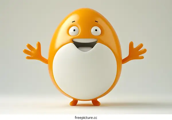 3d illustration of an orange egg-shaped creature with a smiley face