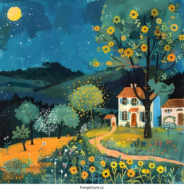 Countryside Cottage under the Stars