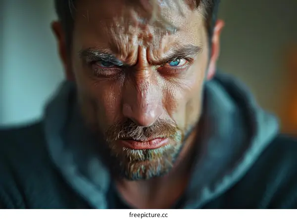 Closeup Portrait of a Caucasian Man with Intense Gaze