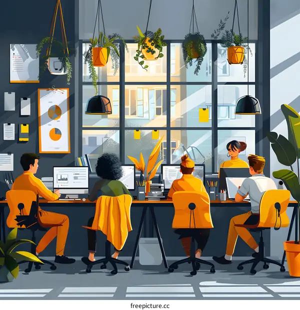 A group of people working in an office