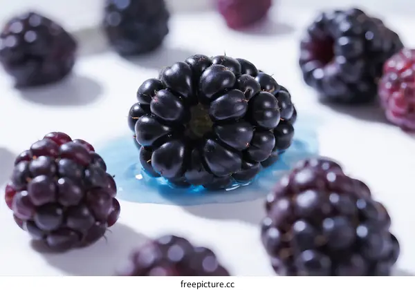 Fresh Juicy Blackberries on White Background Closeup View