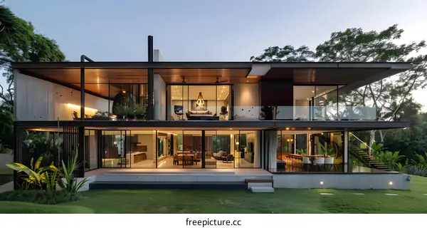 Modern Concrete and Glass House with Lush Greenery