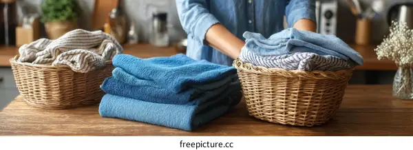 Woman Putting Clothes in Laundry Basket