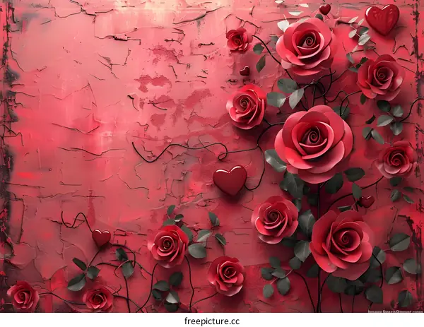 Embossed roses on the wallpaper