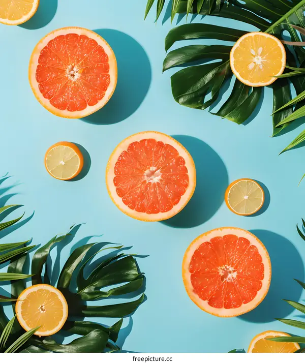 Summer Fruit Flat Lay With Grapefruit and Lemon
