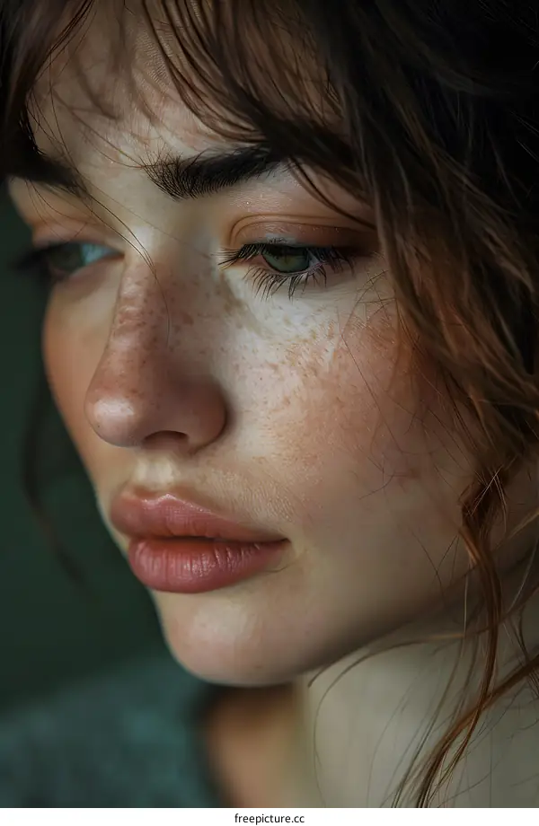 Close Up Portrait of a Young Woman with Freckles