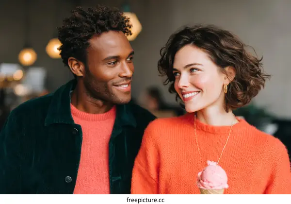 Couple Enjoying Ice Cream in a Cafe